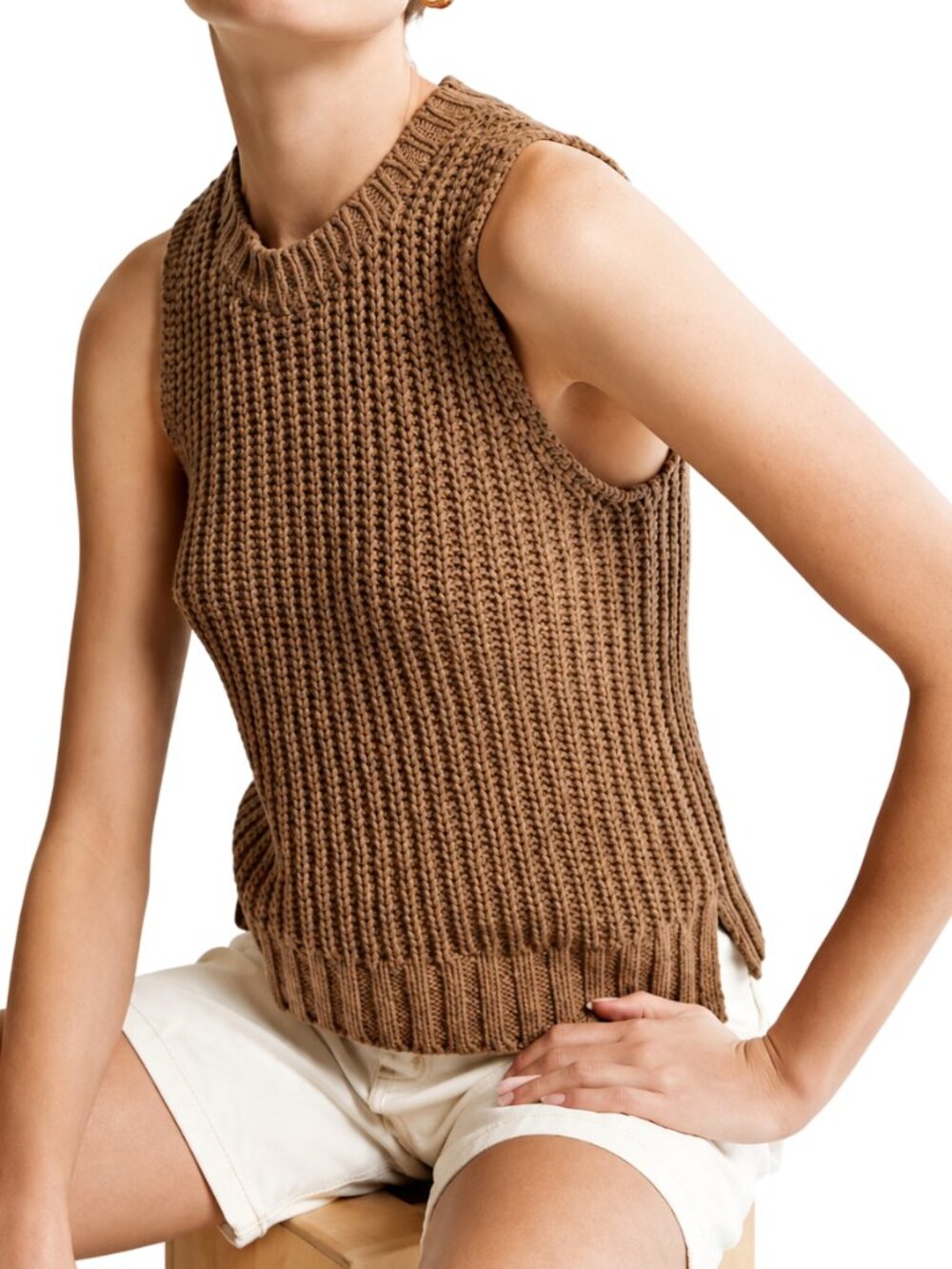Abercrombie & Fitch Easy Shaker Sweater Tank  Knit Crewneck Brown Small